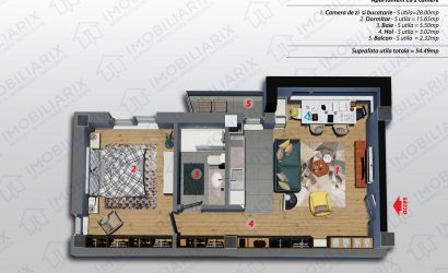 Tomis Plus, Apartament 2 camere, YOA Residence – 54 mp